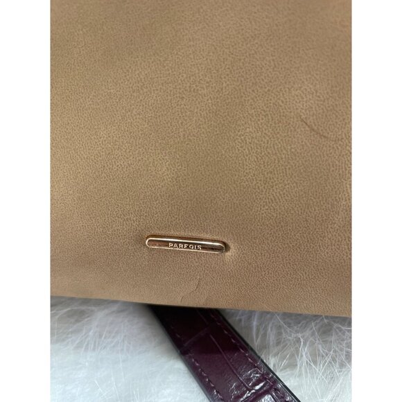 Parfois Womens Faux Croc Leather Crossbody Bag Burgundy & Tan Colorblock With Ad - Picture 5 of 9